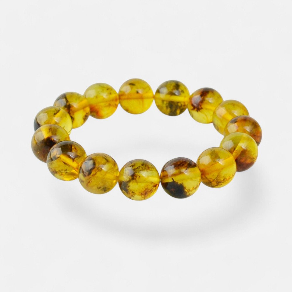 Pressed Baltic amber bracelet 12mm Christmas gift idea-Amber bracelets-Home