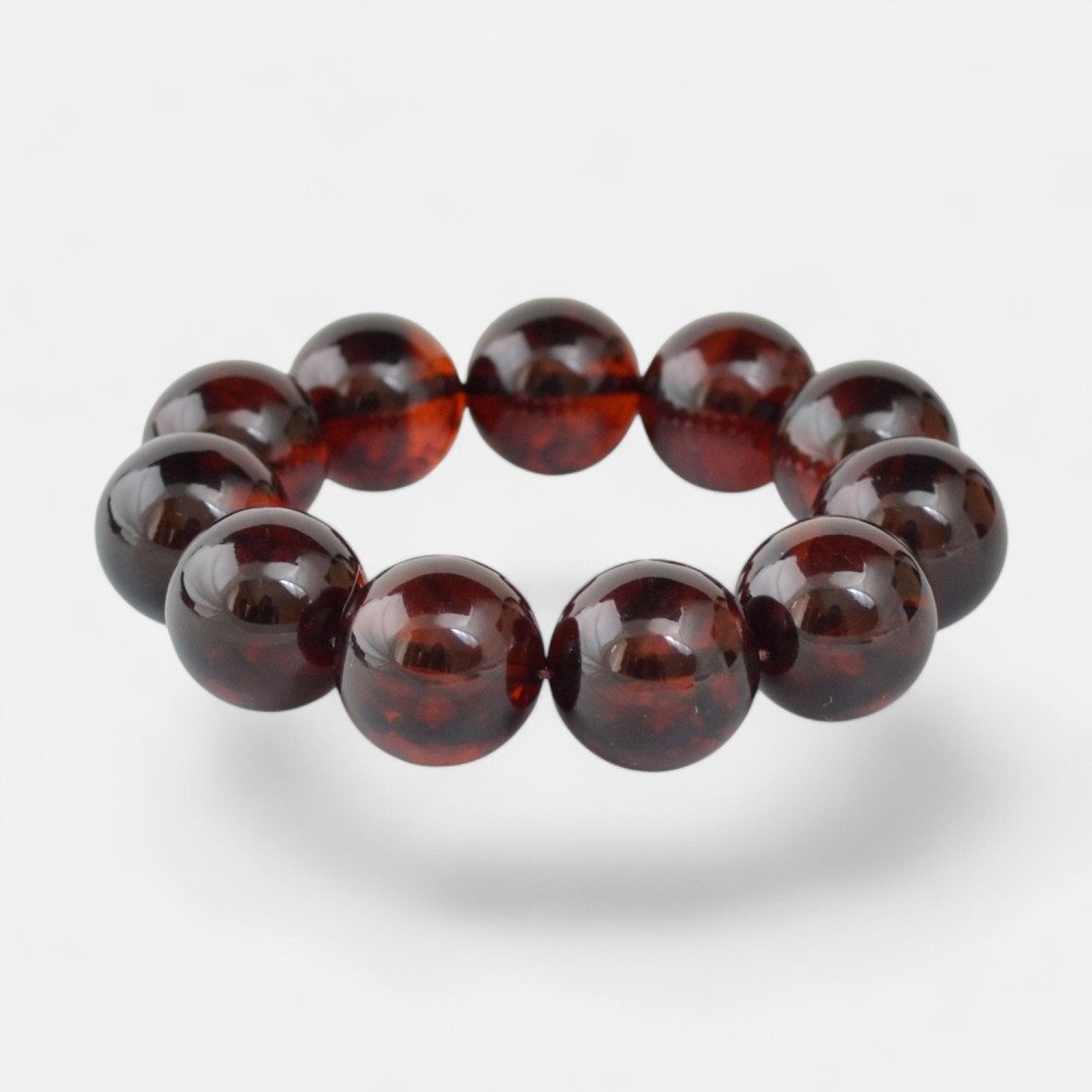 Pressed amber bracelet 18 mm round beads-Amber bracelets-Home