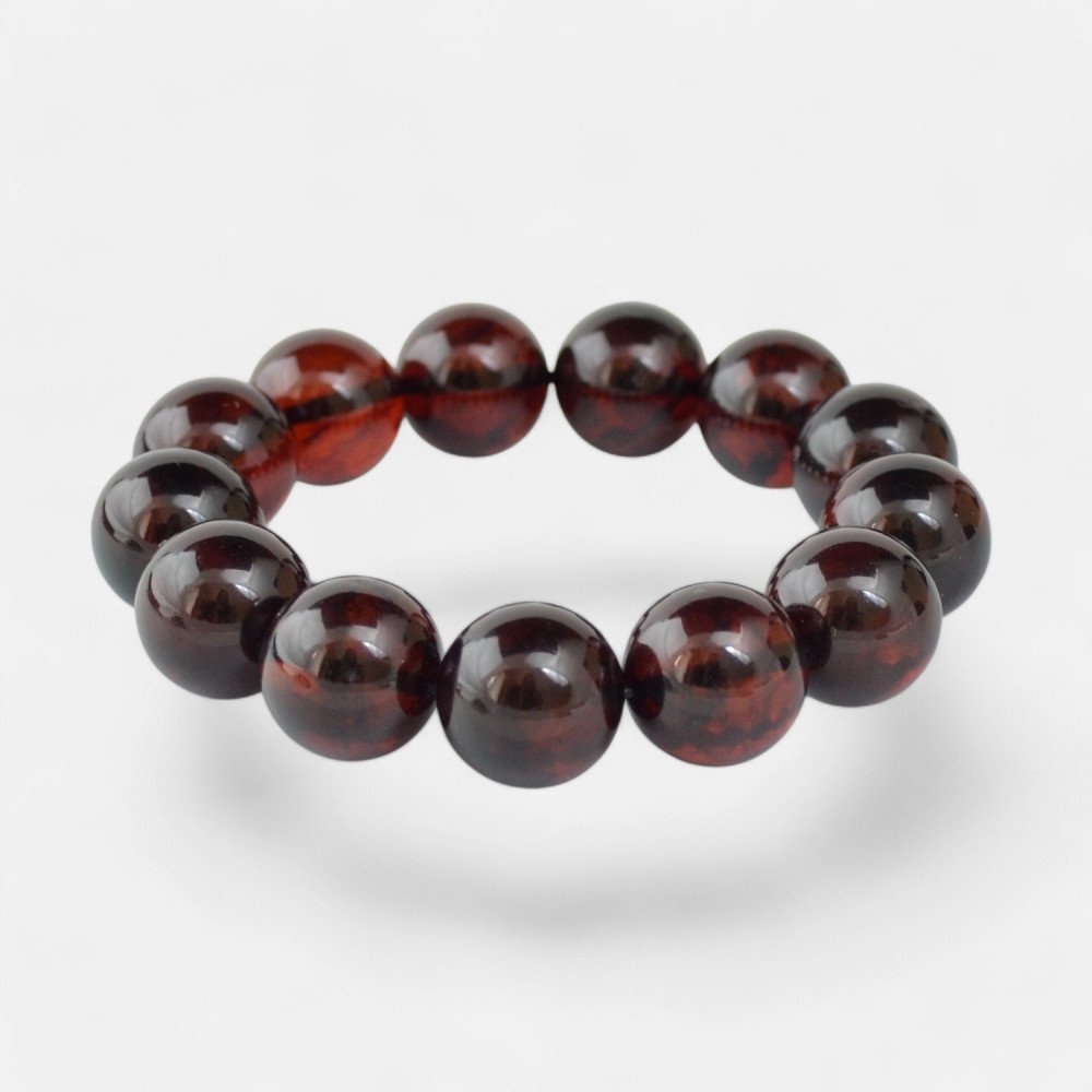 Round Pressed amber bracelet 16mm Christmas gift-Amber bracelets-Home