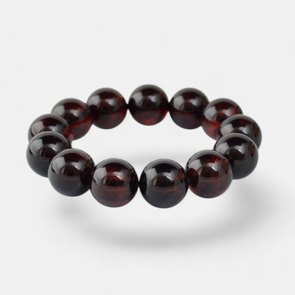 15mm round cherry amber bracelet Pressed beads-Amber bracelets-Home