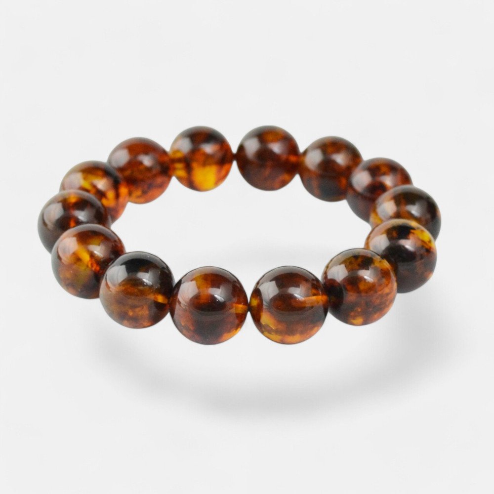 Pressed 15mm gemstone amber bracelet gift for him-Amber bracelets-Home