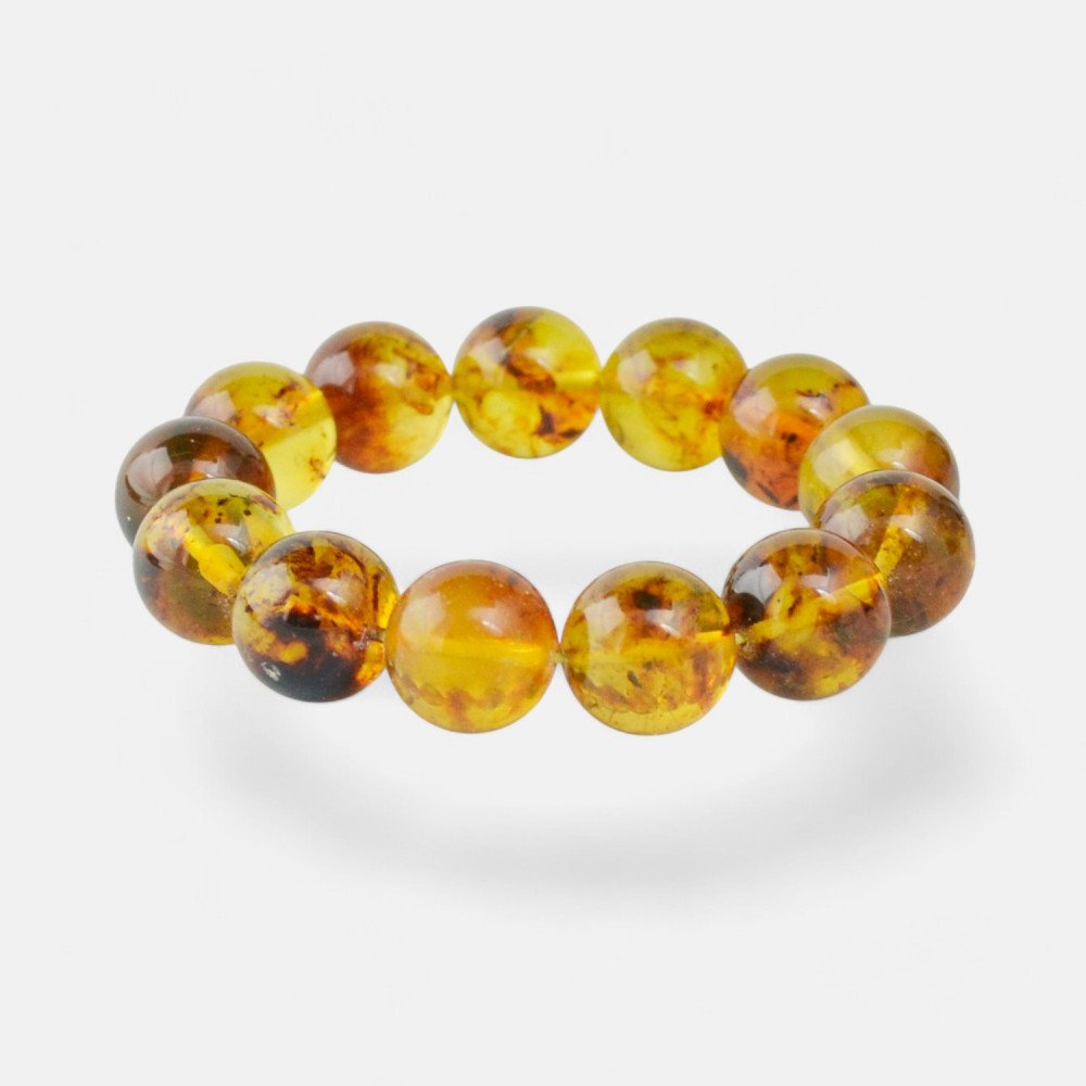 14mm Round amber bracelet with pressed beads-Amber bracelets-Home