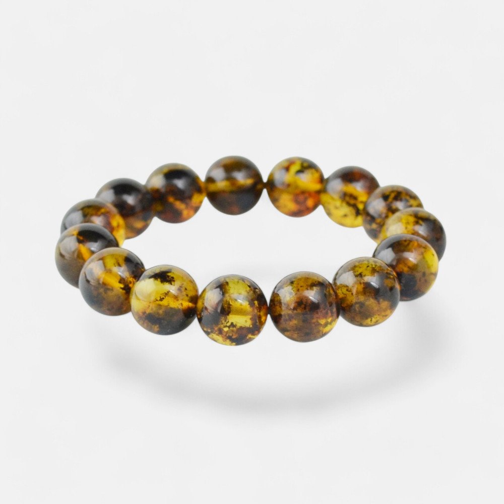 13mm amber bracelet round pressed beads-Amber bracelets-Home