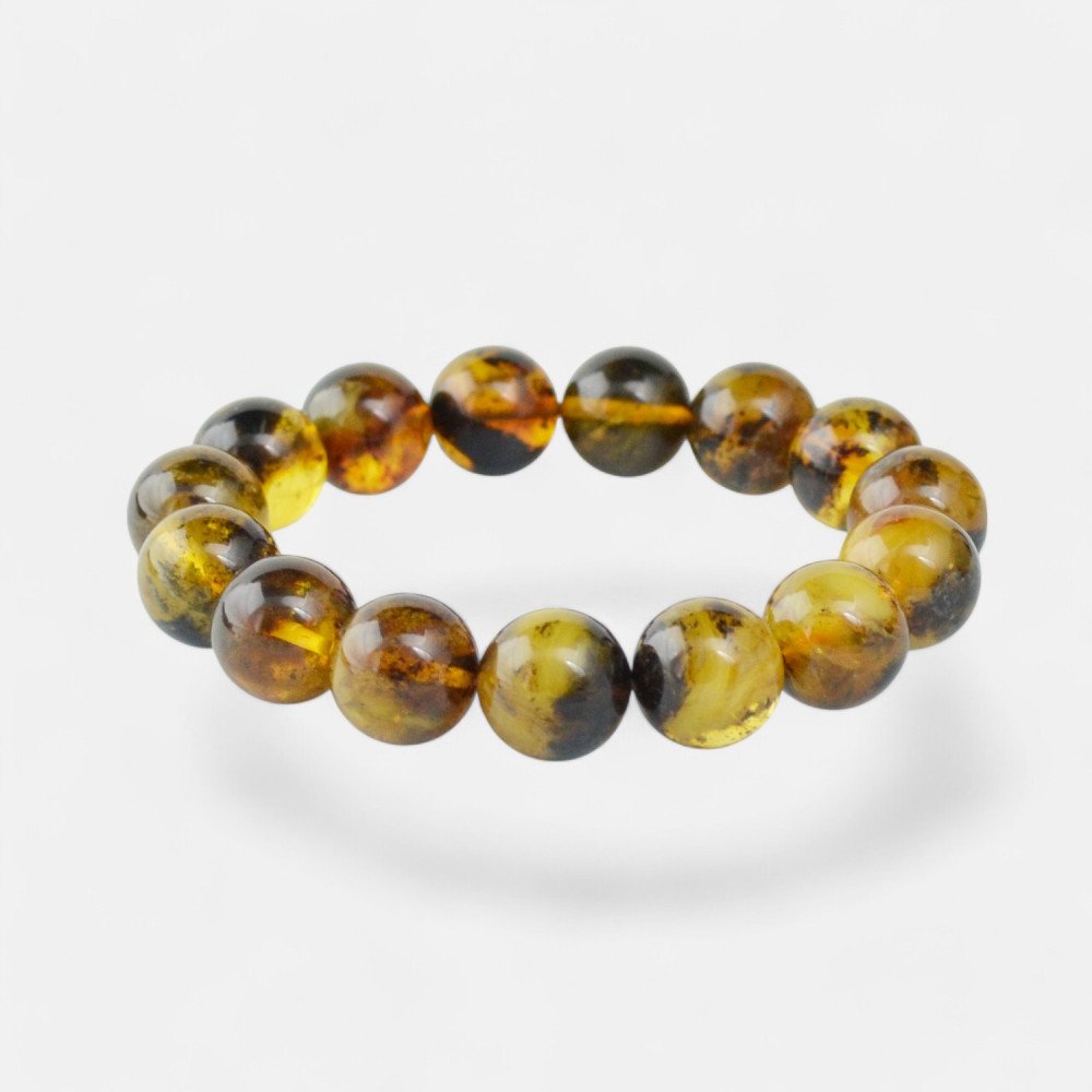 13mm Round amber bracelet with pressed beads-Amber bracelets-Home