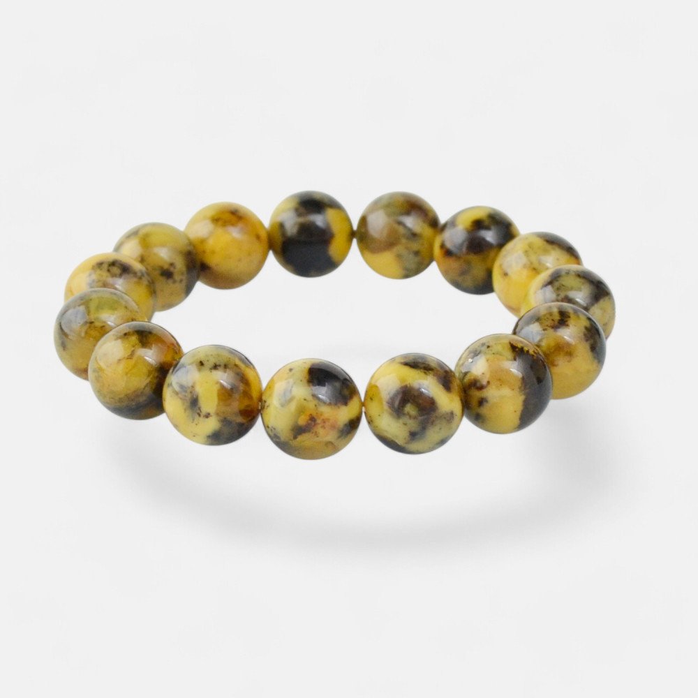 Green matt amber bracelet with pressed amber 13mm-Amber bracelets-Home