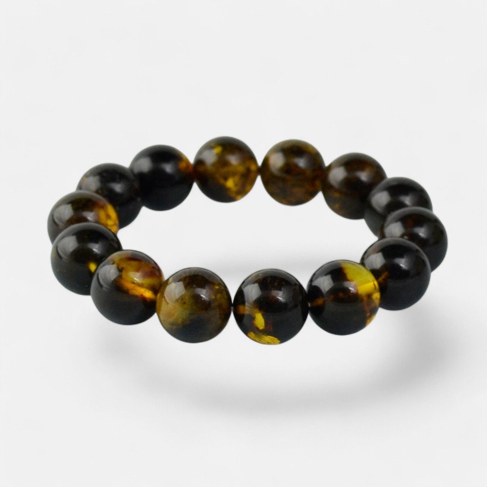Green Modified Amber bracelet 13mm beads-Amber bracelets-Home