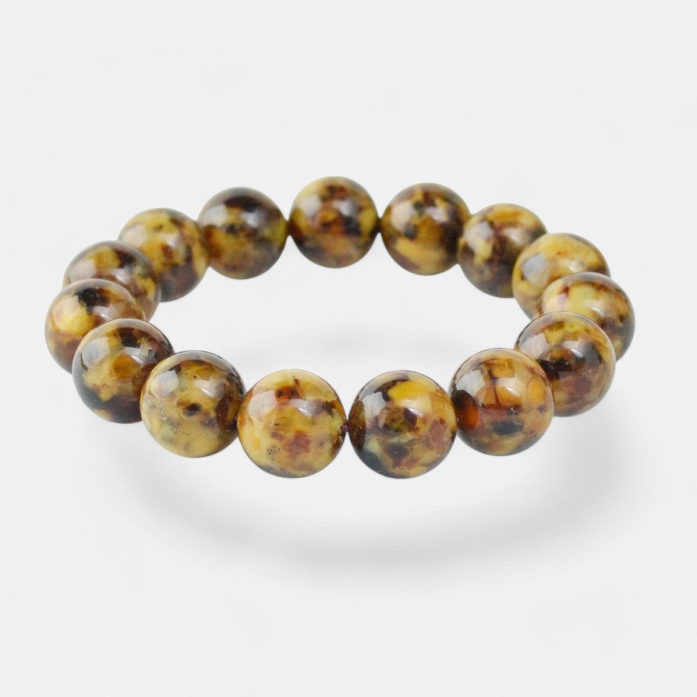 Pressed brown amber bracelet 13 mm Anniversary Gift-Amber bracelets-Home