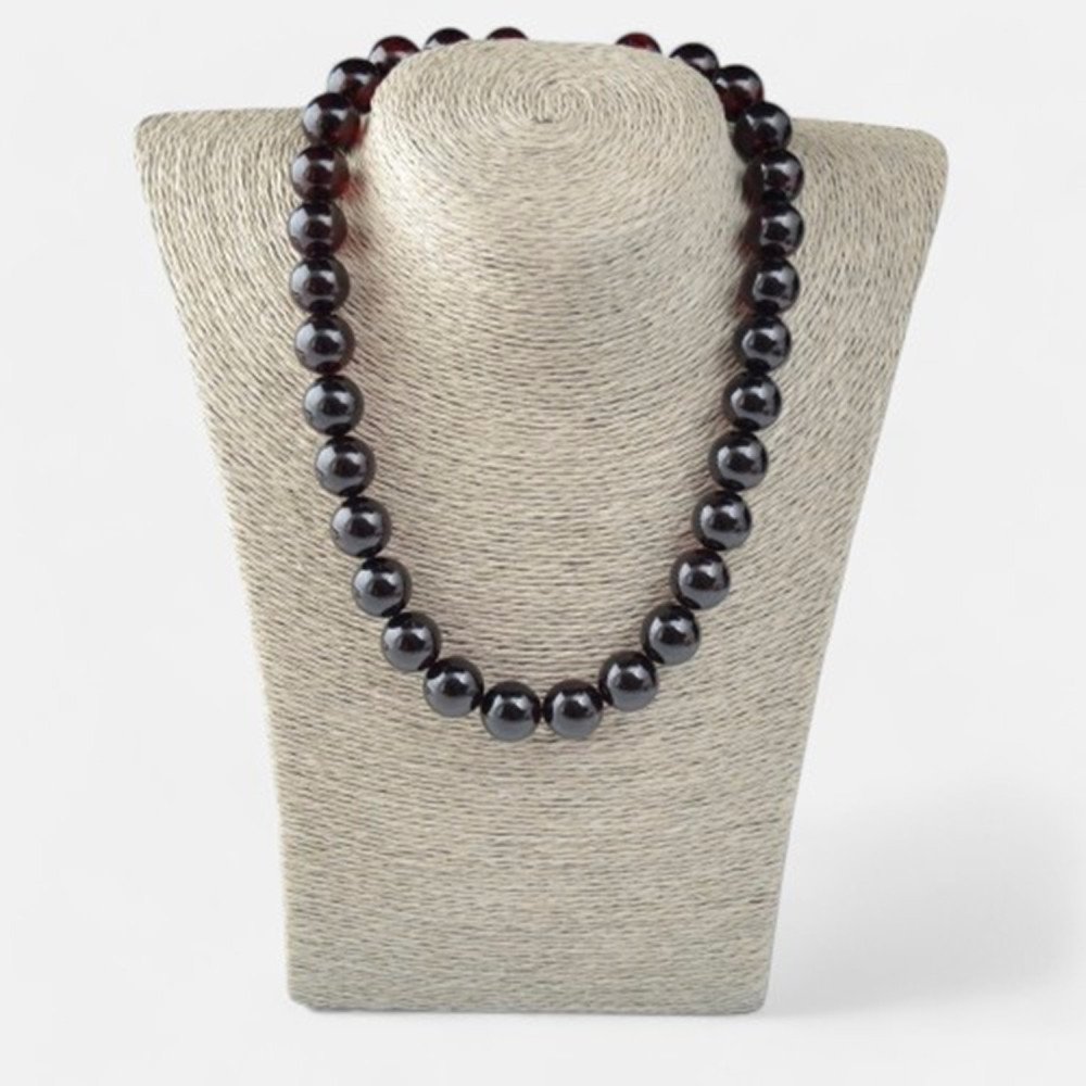 14mm Pressed amber necklace for women or men gift idea-Amber necklaces-Home