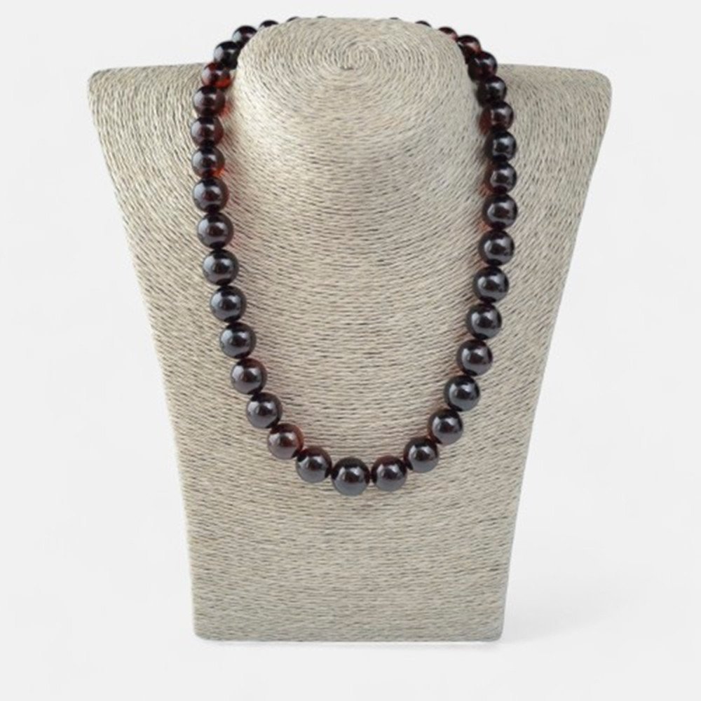Cherry women's necklace with Baltic amber pressed beads-Amber necklaces-Home