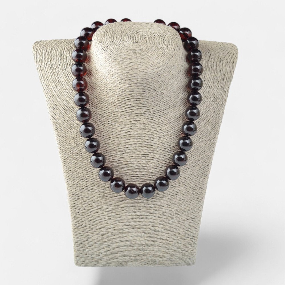 Pressed amber necklace 14mm round beads - Perfect gift-Amber necklaces-Home