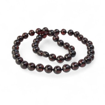 Pressed amber necklace 9 mm beads Dark cherry-Amber necklaces-Home