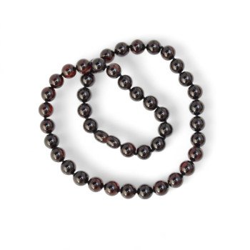 Pressed amber necklace 9 mm beads Dark cherry-Amber necklaces-Home