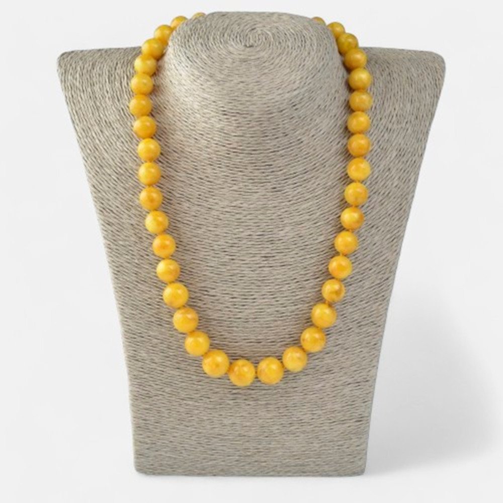 Pressed amber necklace butter color 48 cm long-Amber necklaces-Home