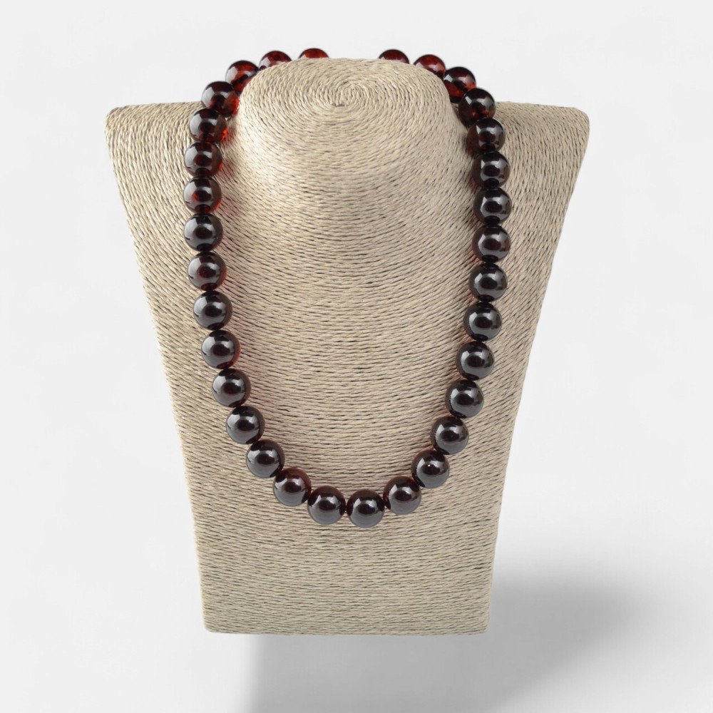Pressed amber necklace for adults Cherry 15mm-Amber necklaces-Home