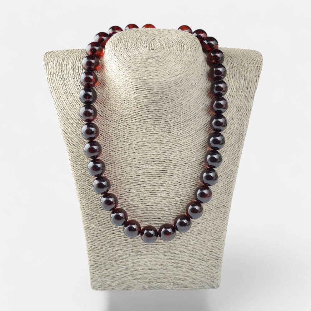 Pressed amber necklace for women 15 mm beads-Amber necklaces-Home