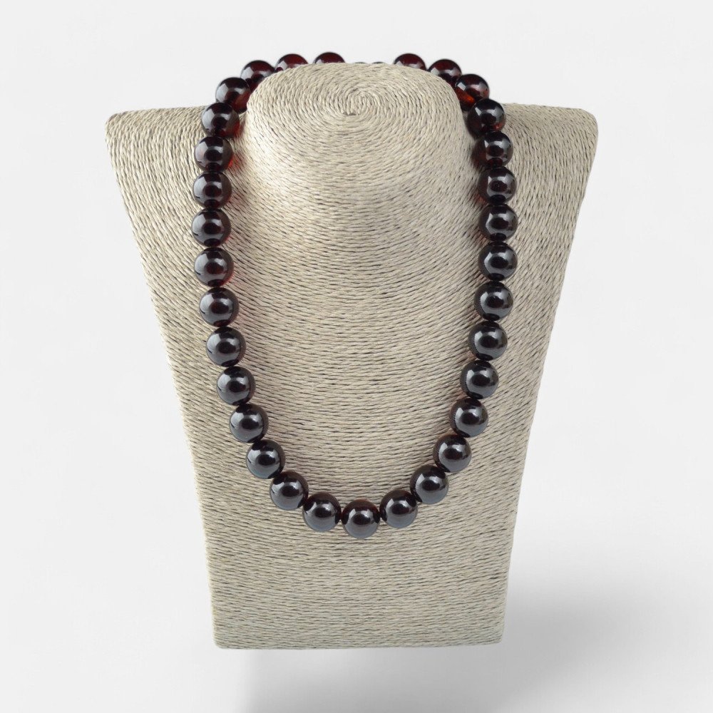 Pressed amber necklace round beads 15mm-Amber necklaces-Home