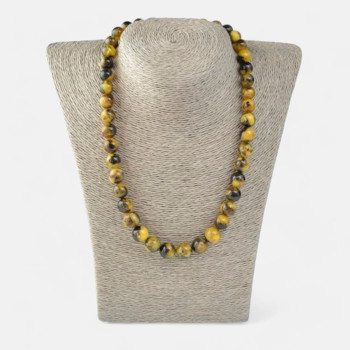 Round Pressed amber necklace with gemstones beads-Amber necklaces-Home
