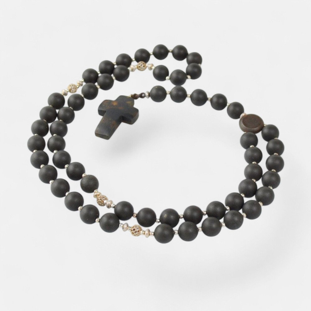 Pressed amber necklace for men gift idea with cross pendant-Amber necklaces-Home