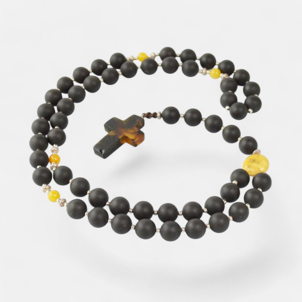 Pressed amber necklace with cross Jewelry gift-Amber necklaces-Home
