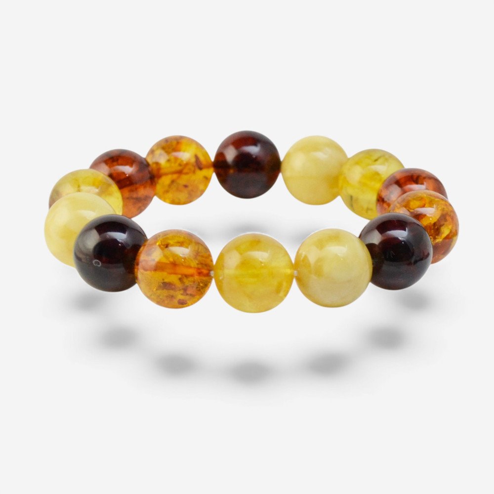 Multicolor 16mm pressed amber bracelet for adults-Amber bracelets-Home