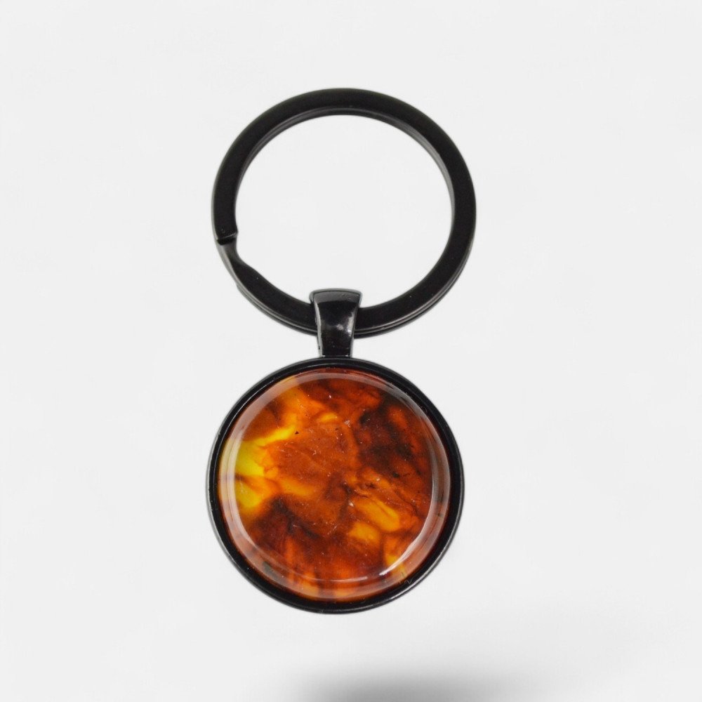 Pressed amber gemstone cabochon keychain-Amber keychain-Other