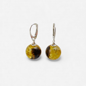 Pressed Baltic amber earrings round beads 15 mm-Amber earrings-Other