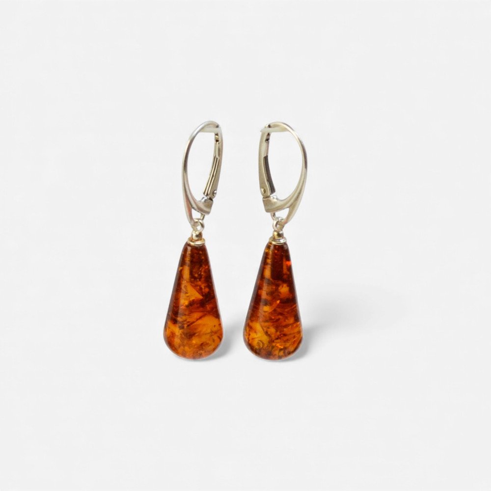 Pressed amber earrings with sterling silver 925 - Jewelry gift-Amber earrings-Other