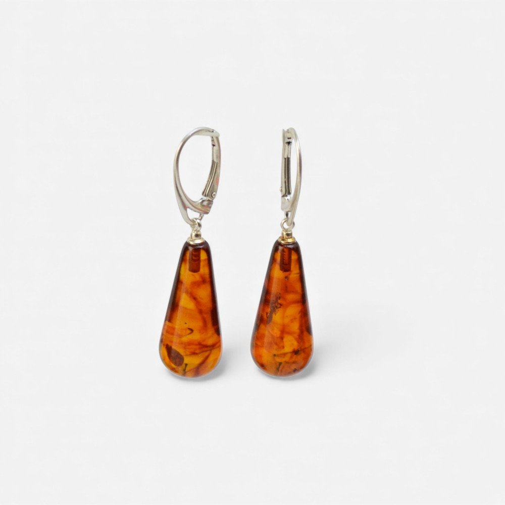 Pressed or modified amber earrings drop style-Amber earrings-Other