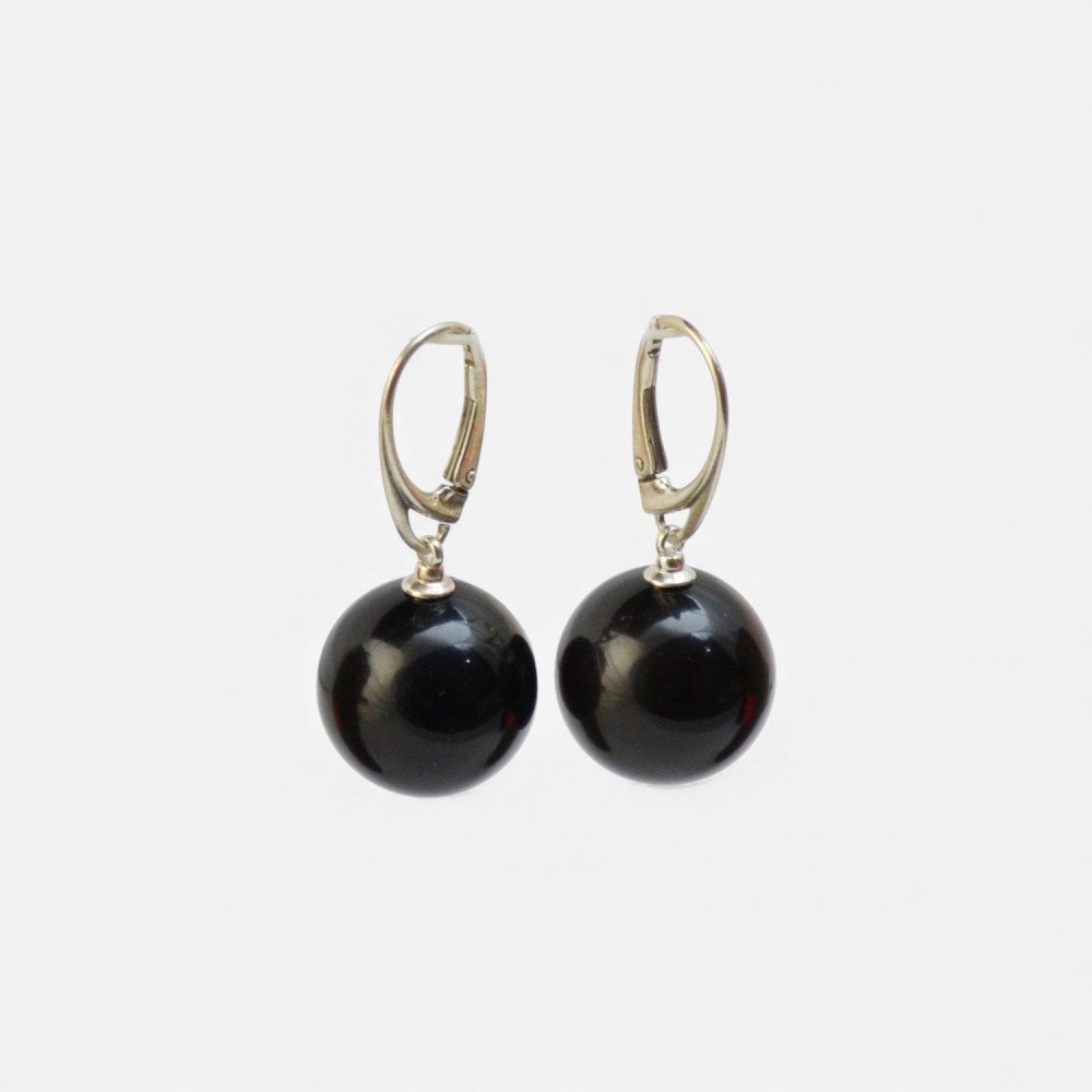 Pressed black amber earrings with silver 925 - Jewelry gift-Amber earrings-Other