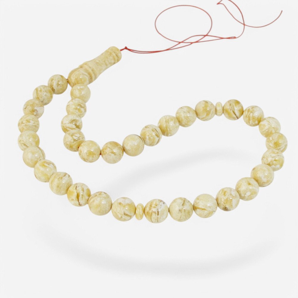 White Amber rosary Pressed Beads Gift idea for Muslims-Islamic Prayer rosary-Amber rosaries