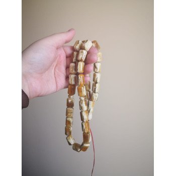 White Islamic Misbaha Made with Pressed Amber