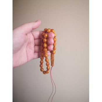 Muslim Misbaha with Pressed Amber Beads 33 Count