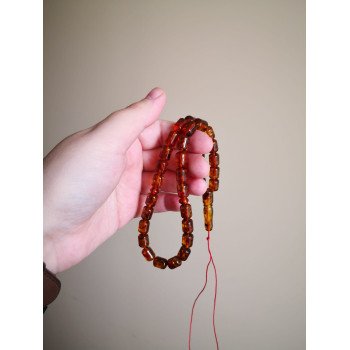 Elegant Amber Islamic Rosary with Pressed Amber