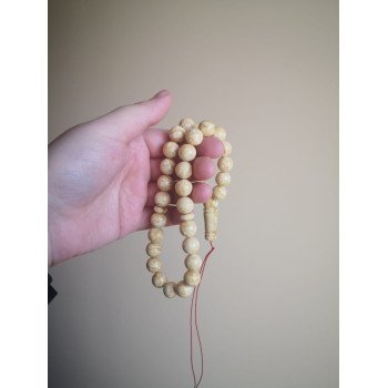 White prayer beads with Baltic amber