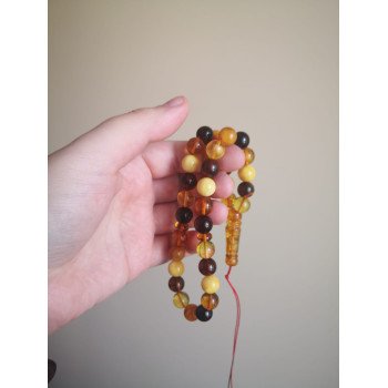 Multicolor Amber misbaha - pressed amber rosary