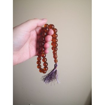 Pressed prayer amber rosary - amber misbaha for sale