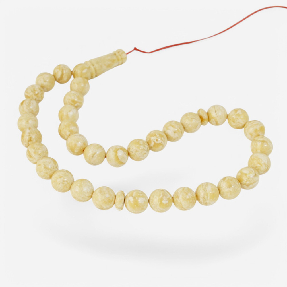 White prayer beads with Baltic amber-Islamic Prayer rosary-Amber rosaries