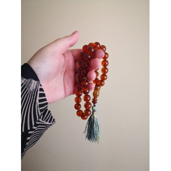 Pressed amber rosary with islamic amber prayer beads