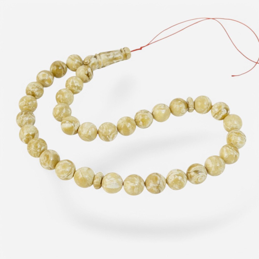 White amber rosary with pressed beads for Ramadan gift-Islamic Prayer rosary-Amber rosaries